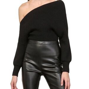 Line & Dot Blair Asymmetrical Off-Shoulder Sweater Black S #16